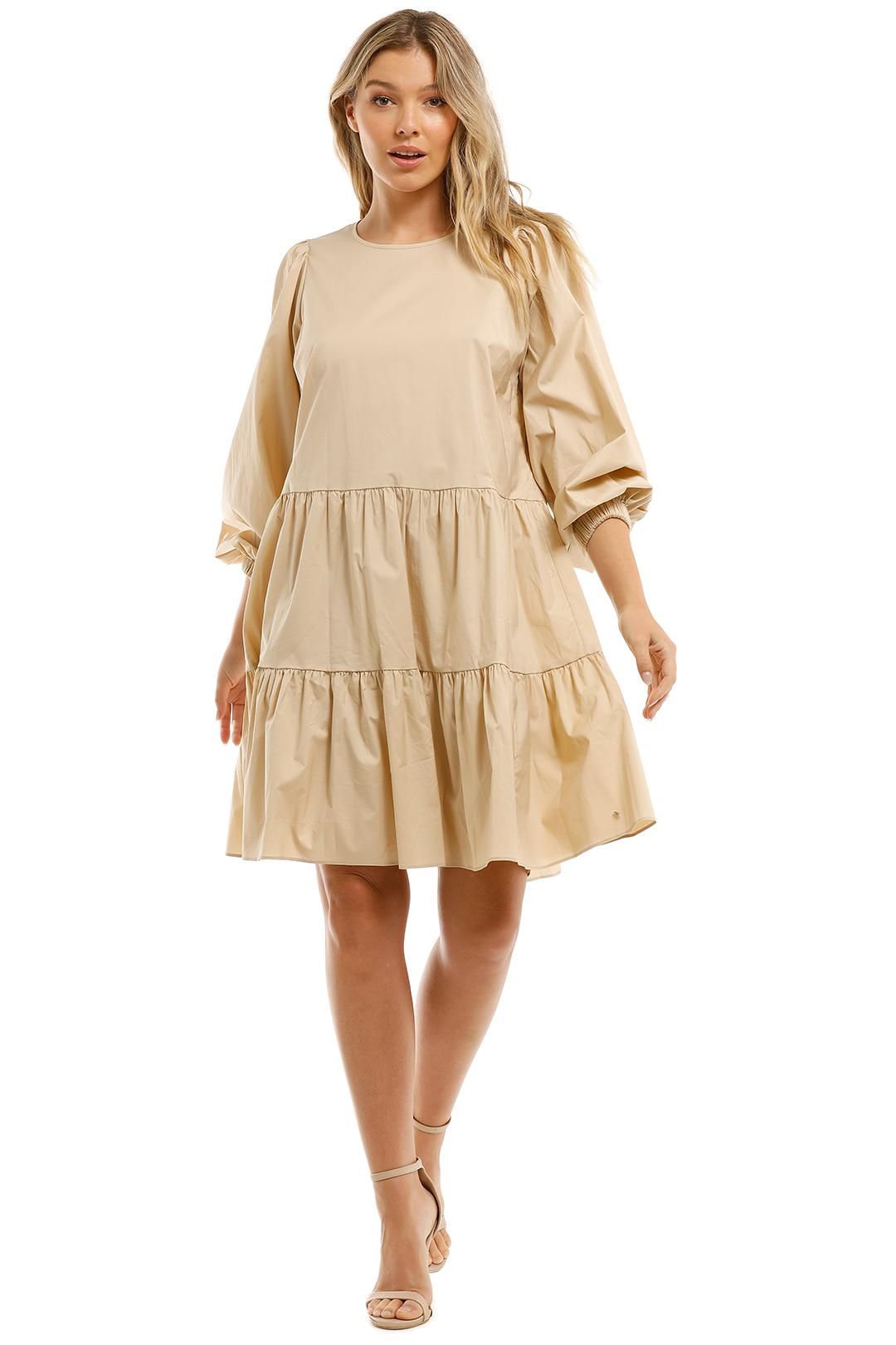 Witchery  Cotton Tiered Dress Long Sleeves Brown
