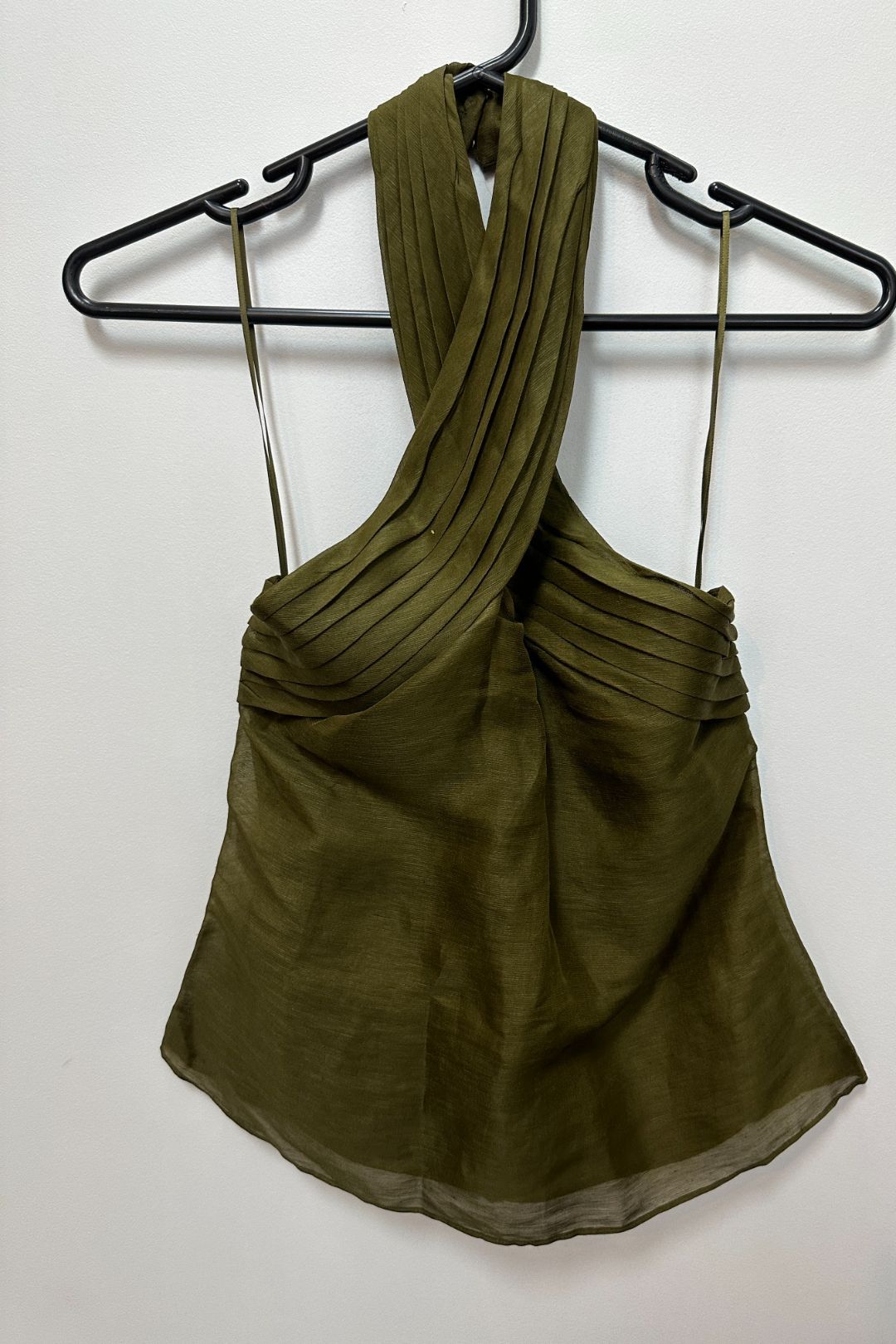 Buy Cross Silk Linen Halter Top in Green Witchery GlamCorner