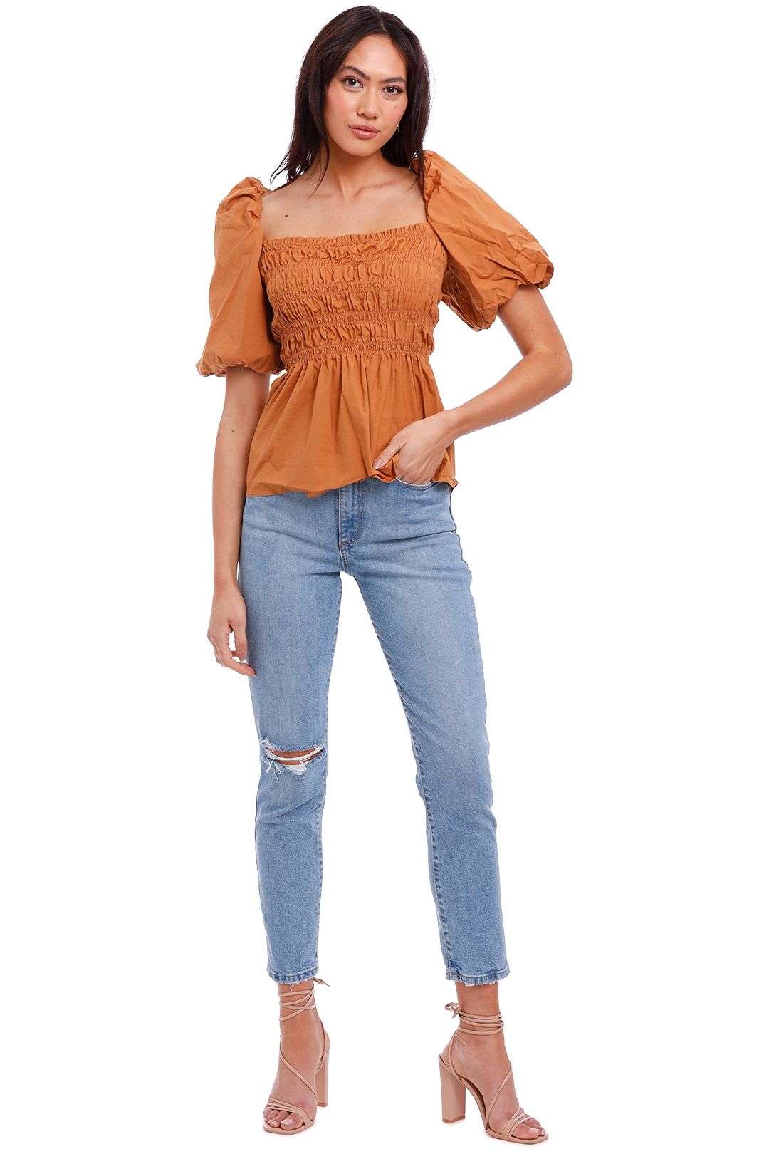 Witchery Shirred Cotton Blouse Copper