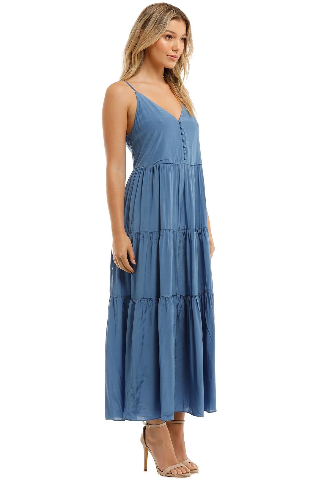 witchery Tiered Button Front Dress Blue Maxi