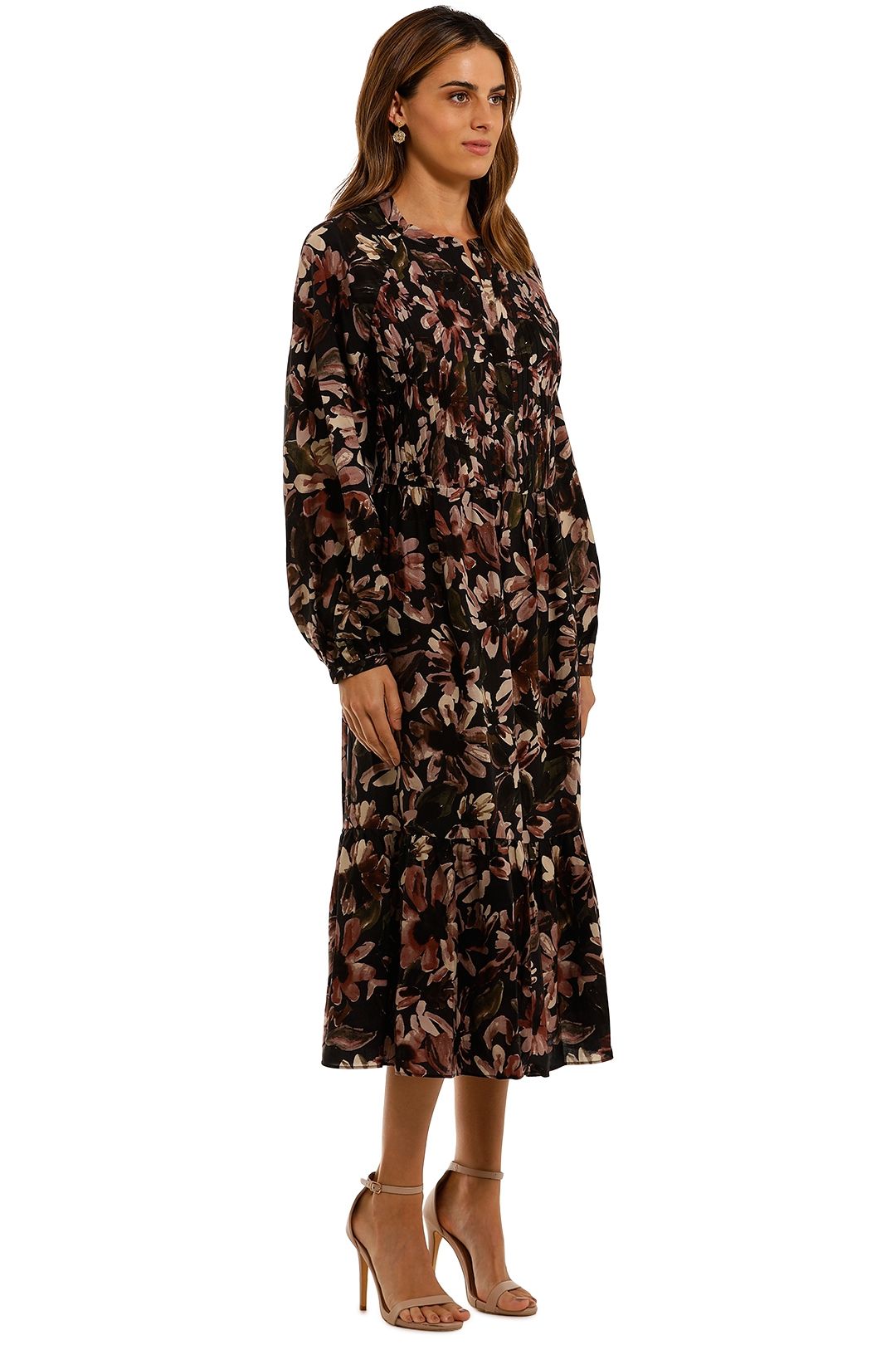Witchery Tuck Bodice Dress Floral long sleeve