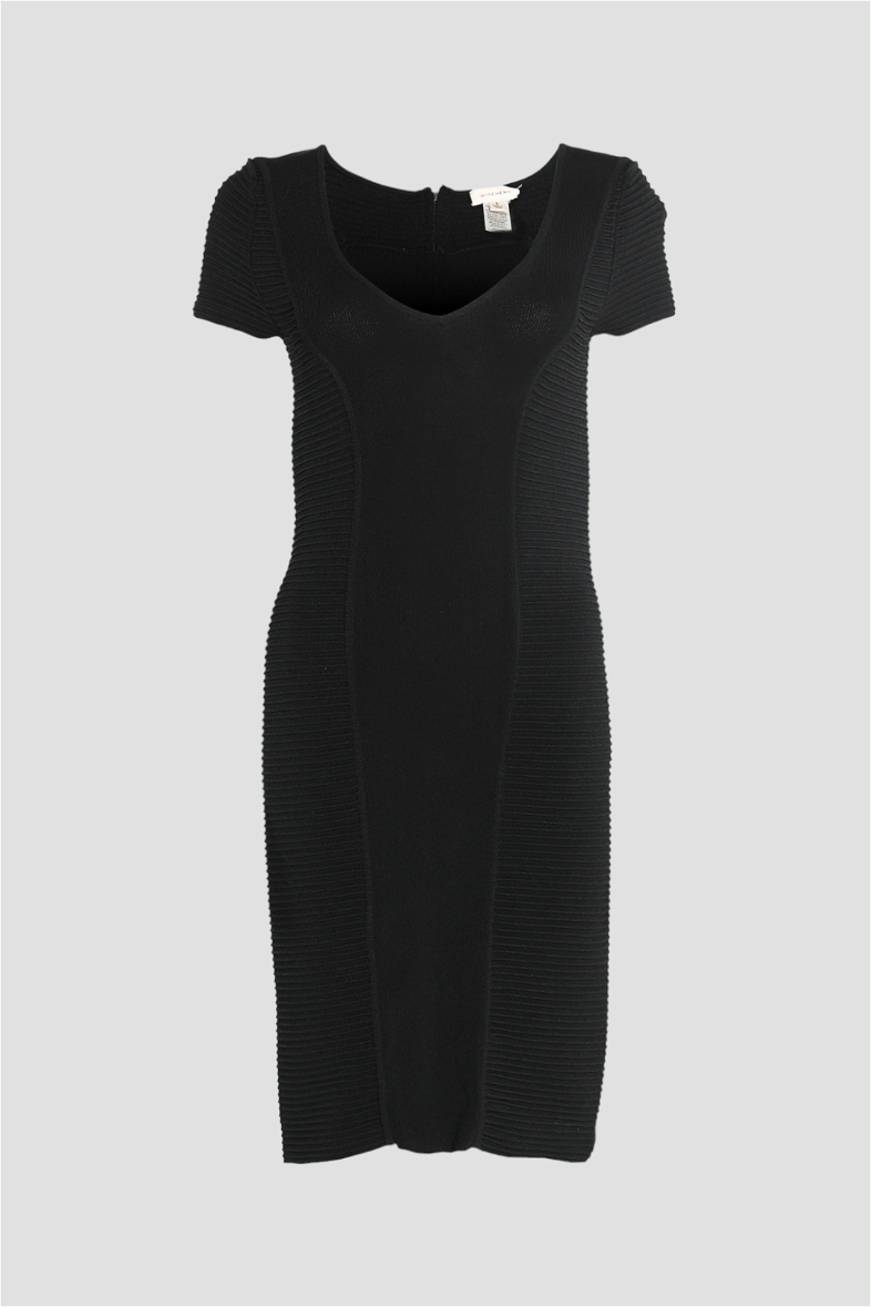 High Waisted V-Neck Patched Dress