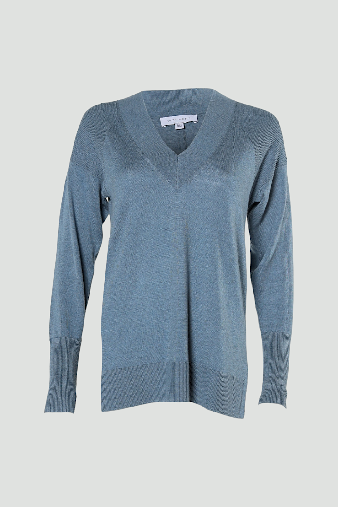 V-Neck Rib-Knit Drop Shoulder Tunic Sweater