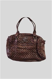 Woven Leather Bag in Dark Brown