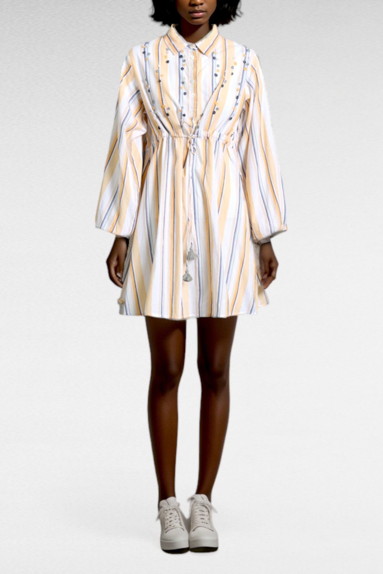 Kinga Csilla Yellow Blue Stripes Mini Dress