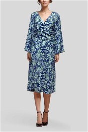 Vero Moda Ruched Long Dress in Blue Print
