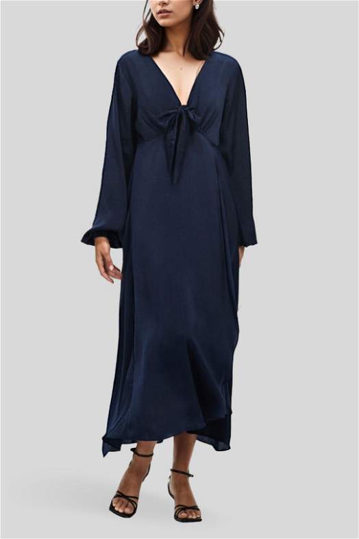 Navy Mesh Detailing Designer Dress