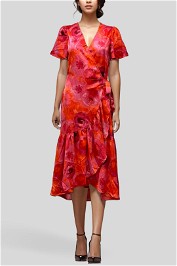 Y.A.S Floral Wrap Midi Dress in Red