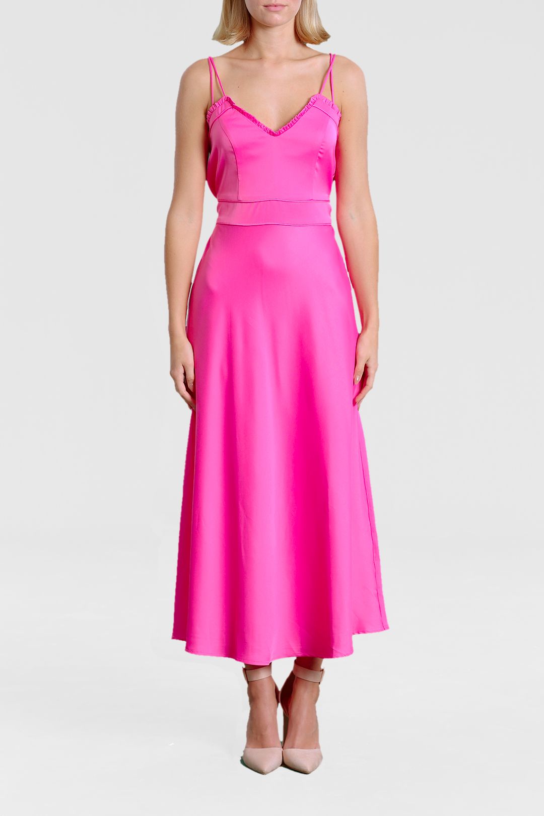 Y.A.S Pink Sleeveless Frill Neckline Dress