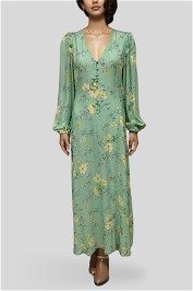 Y.A.S Floral Buttoned Dress in Green