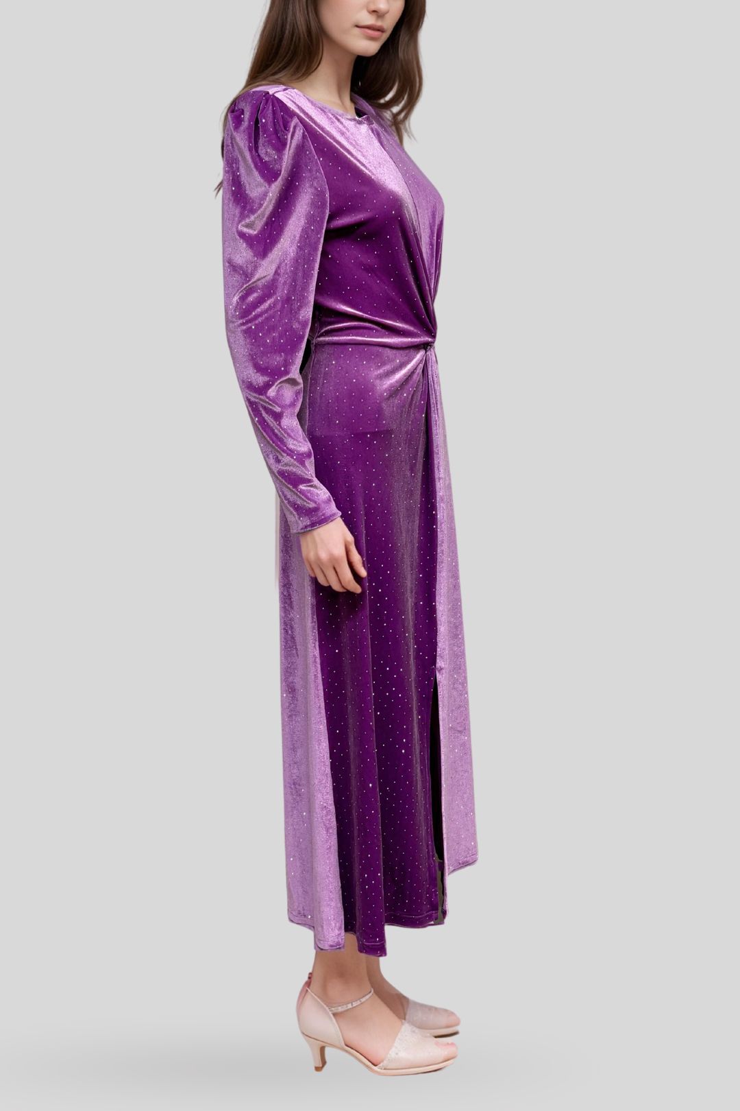 yas twist Front Purple Long Sleeve Dress two tone
