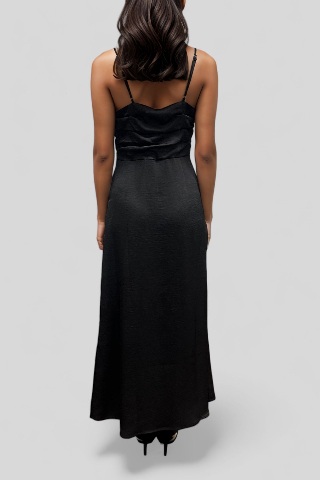 Y.A.S - Black Long Ruched Dress Back