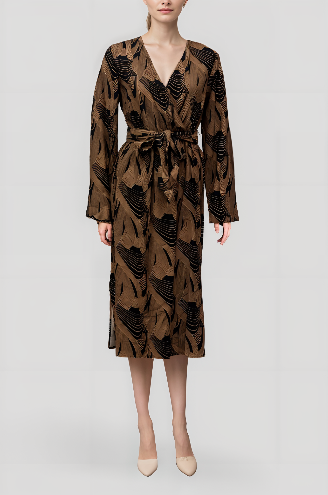 YAS Brown Midi Wrap Dress