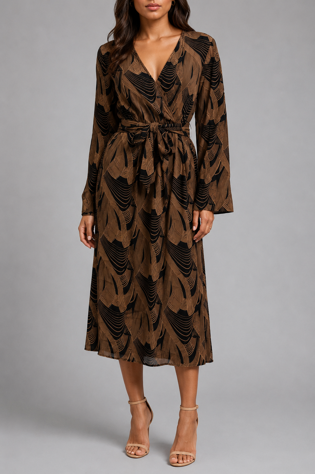 YAS Brown Midi Wrap Dress