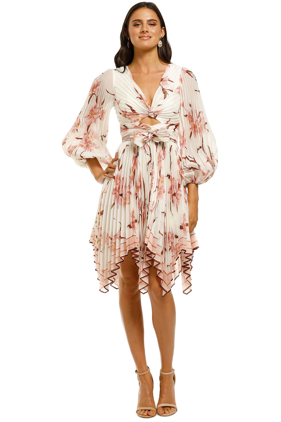 Zimmermann-Corsage-Pleat-Mini-Dress-Ivory-Peach-Orchid-Front