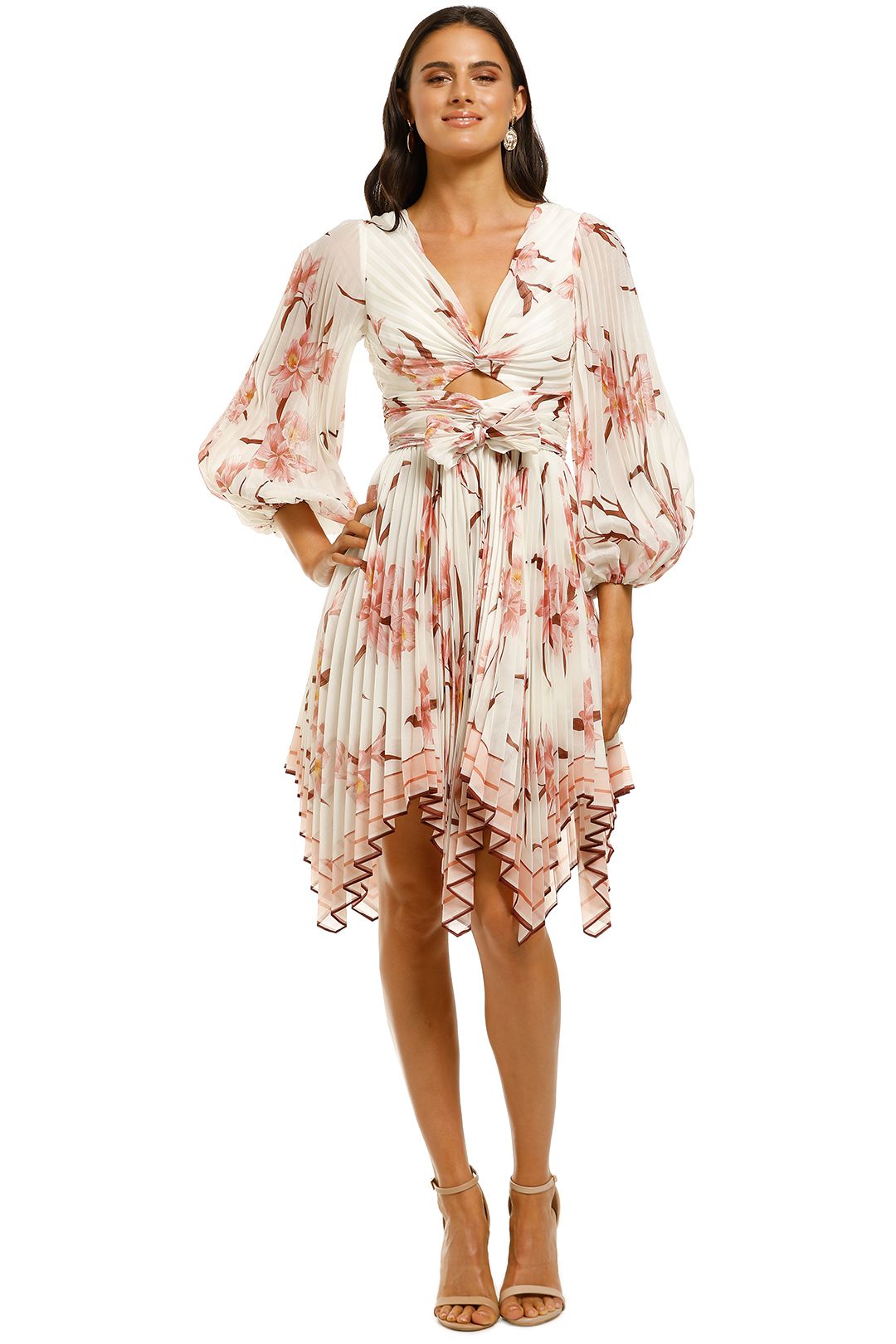 Zimmermann-Corsage-Pleat-Mini-Dress-Ivory-Peach-Orchid-Front