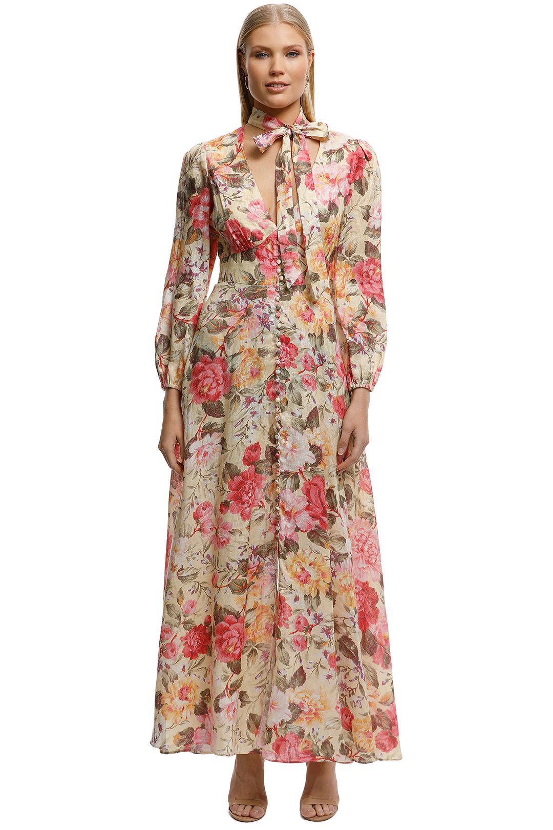 Zimmermann-Honour Plunge Long Dress-Print-Front