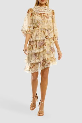 Sabotage Tiered Lace Mini Dress in Cream Wisteria by Zimmermann for Hire