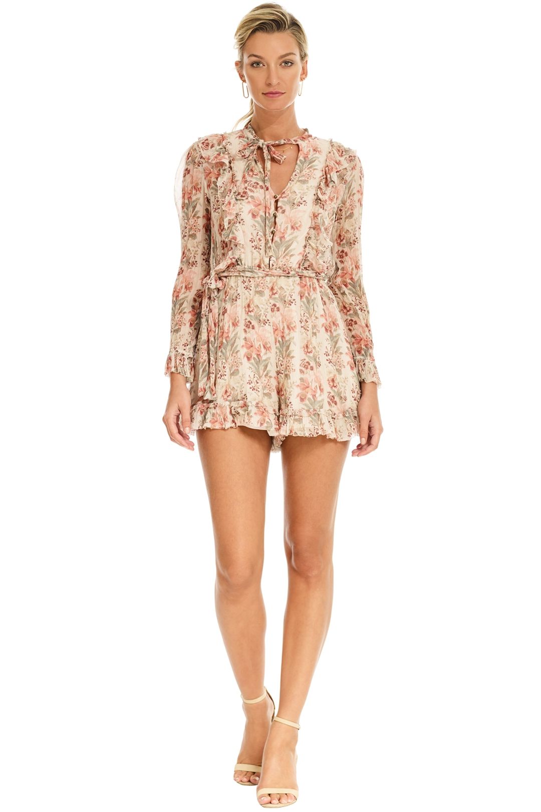 Zimmermann - Folly Neck Tie Playsuit - Cream Floral - Front