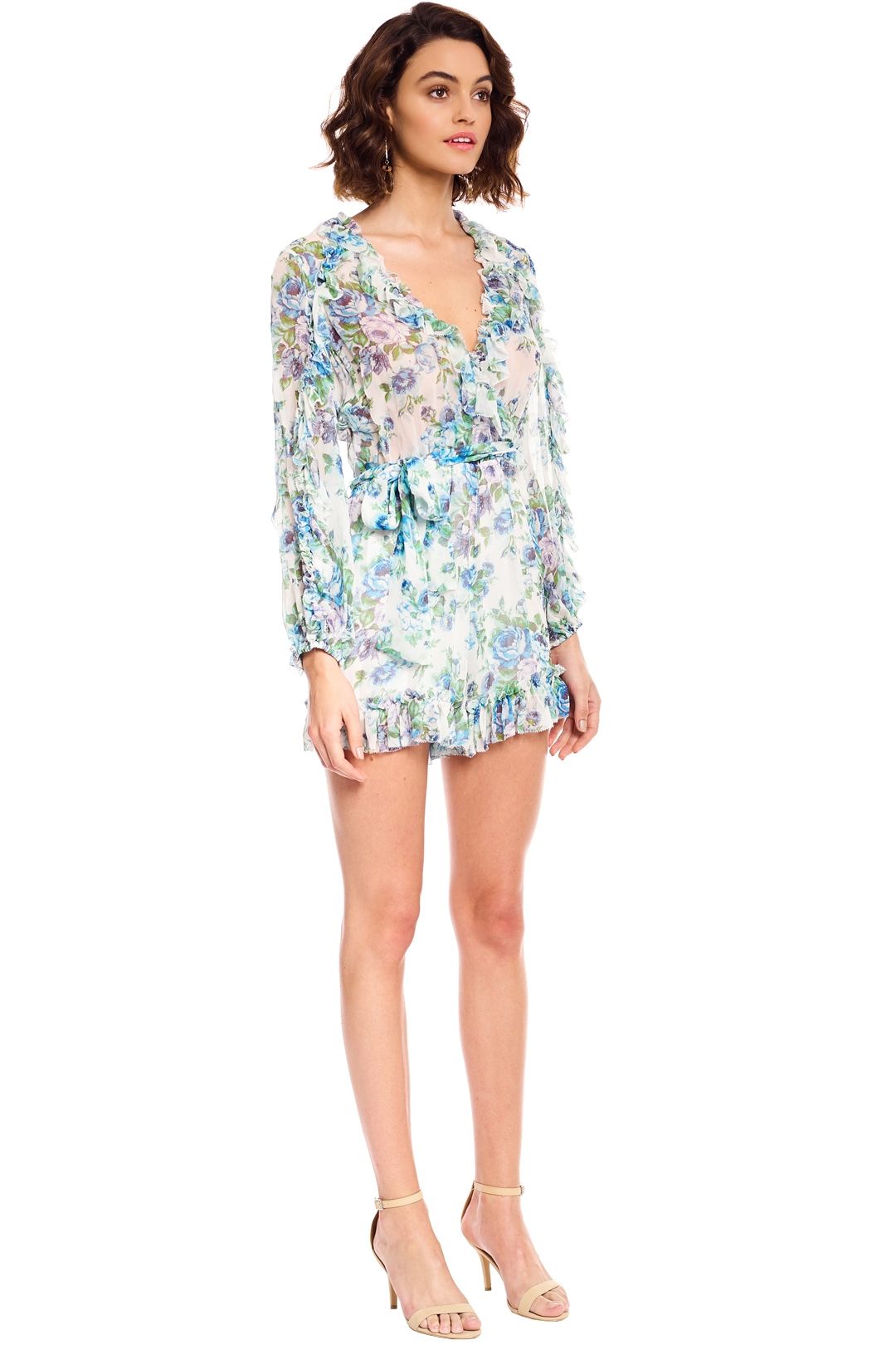 Zimmermann - Whitewave Ruffle Playsuit - Blue Floral - Side