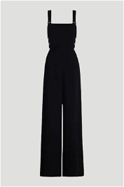 Black Stretch Crepe Gold Buckle Jumpsuit