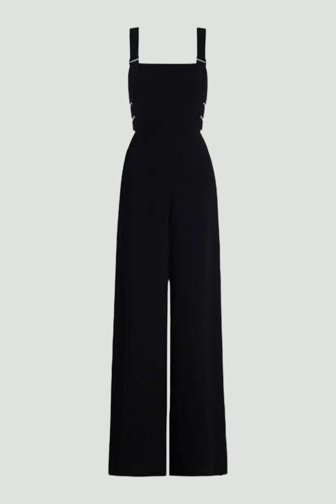 Black Stretch Crepe Gold Buckle Jumpsuit