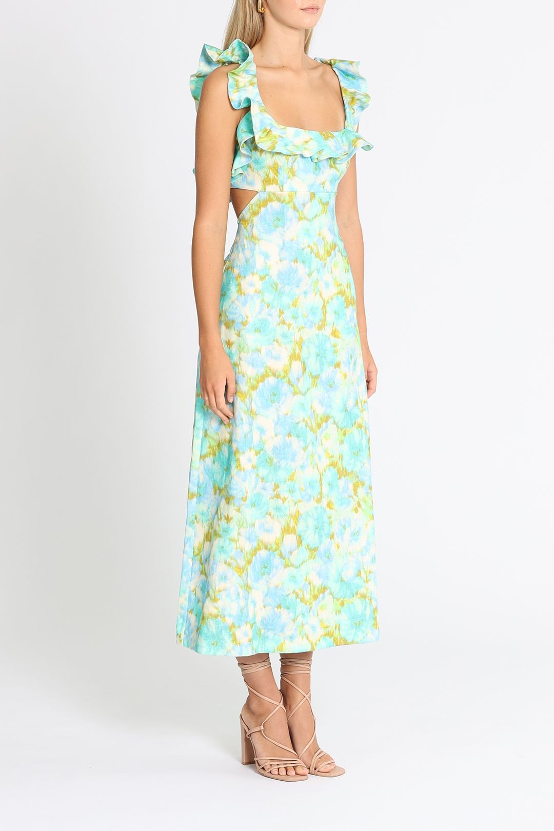 zimmermann blue green dress Zimmermann Girls Everley Tiered Dress in Green 12 Yrs main image 1
