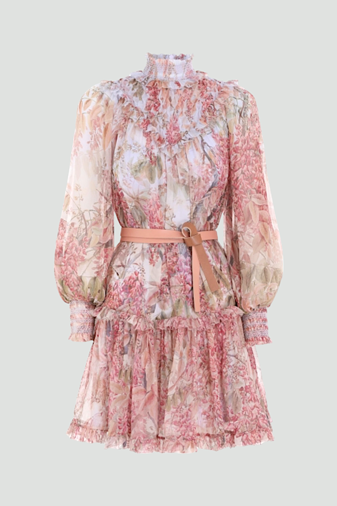 Zimmermann in Botanica Smocked Yoke Mini Dress in Pink