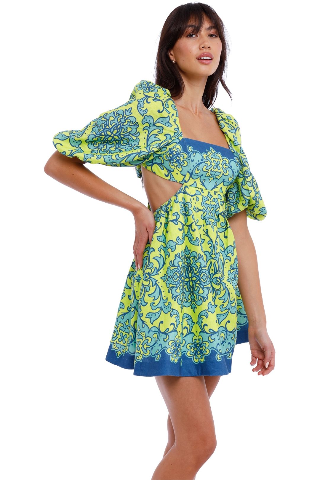 Hire Nina Cutout Mini Dress in Lime | Zimmermann | GlamCorner