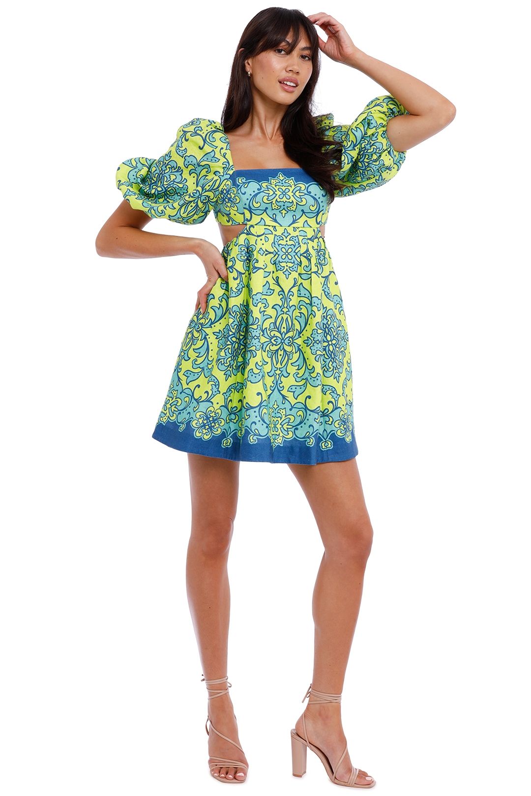 Zimmermann Nina Cutout Mini Dress Lime Short Sleeves