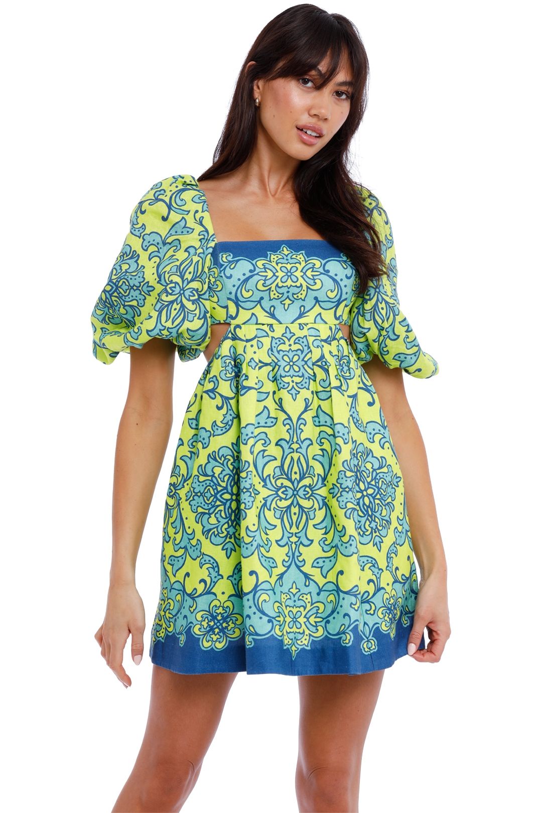 Hire Nina Cutout Mini Dress in Lime | Zimmermann | GlamCorner