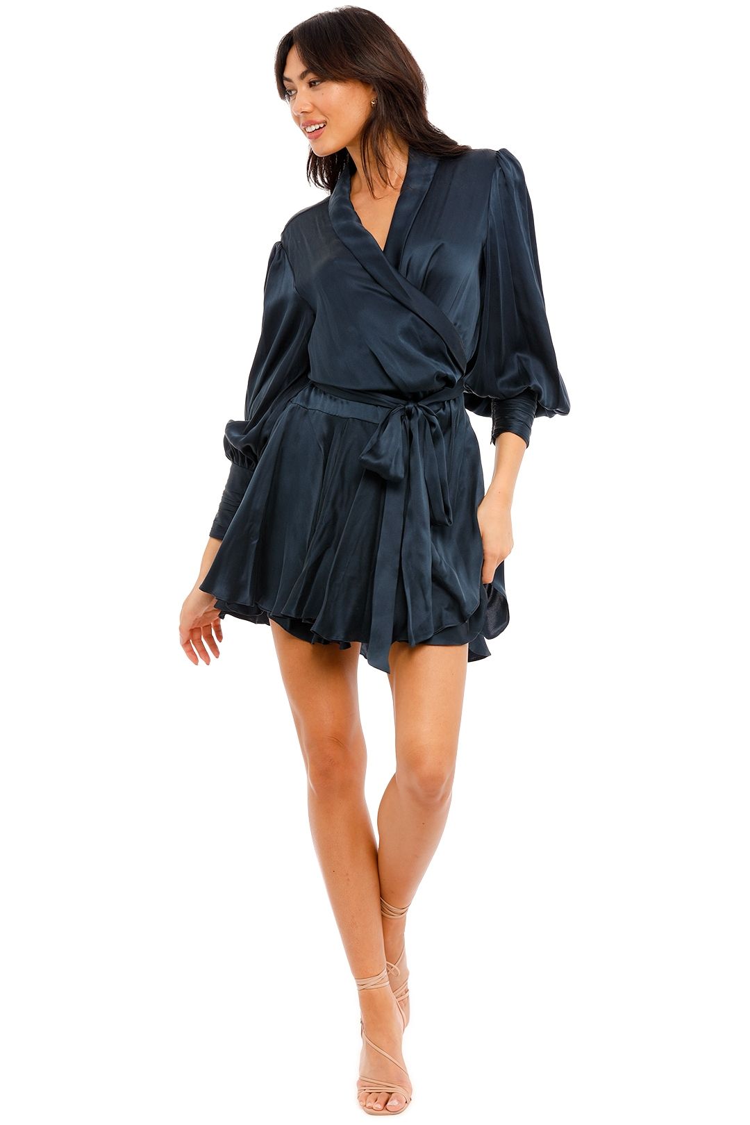 Hire Silk Wrap Mini Dress in Navy Zimmermann GlamCorner