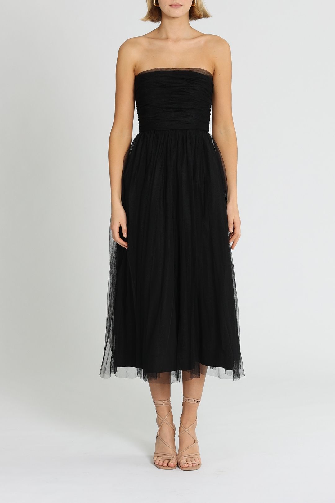 Zimmermann Tulle Strapless Midi Dress Black